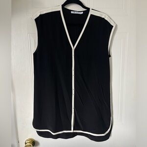 Alexander Wang 100 Percent Silk Black w/White trims Long sleeveless Top